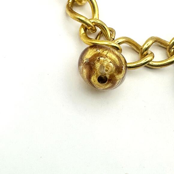 Murano Glass Dangle Charm Bracelet Chain Chunky Gold tone Retro Jewelry - Picture 7 of 9